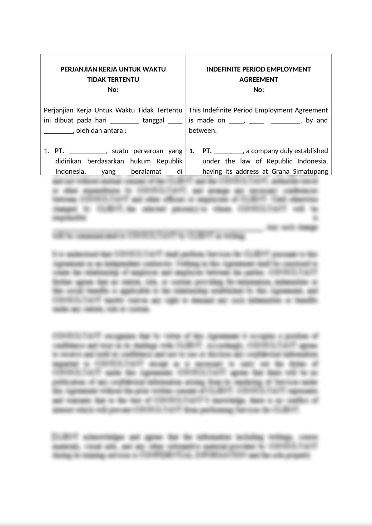 This Indefinite Period Employment Agreement Template-Indonesia-0
