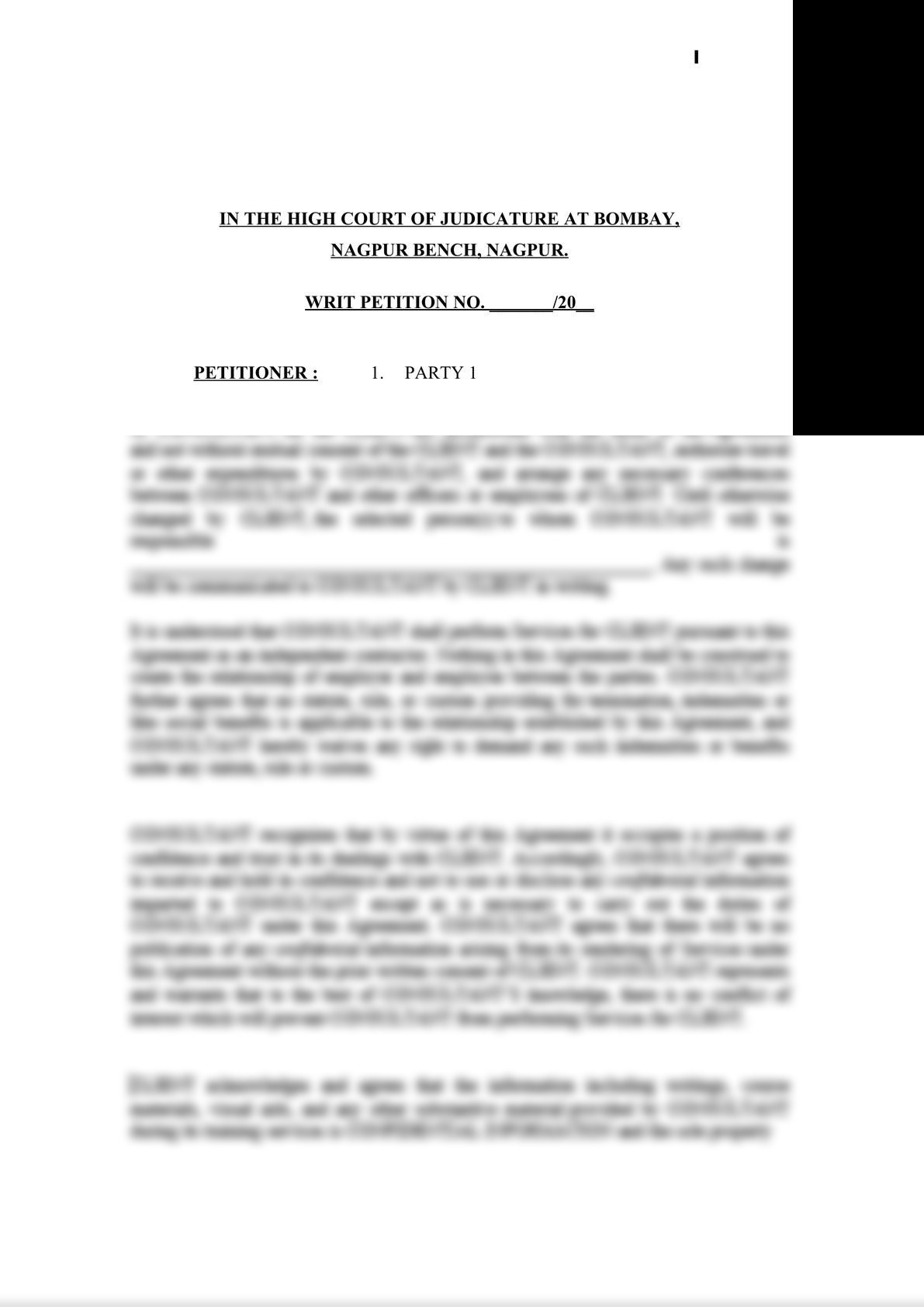 Editable and reusable template of draft of writ petition, prepared by an experienced practicing lawyer,  for use in High Court-1