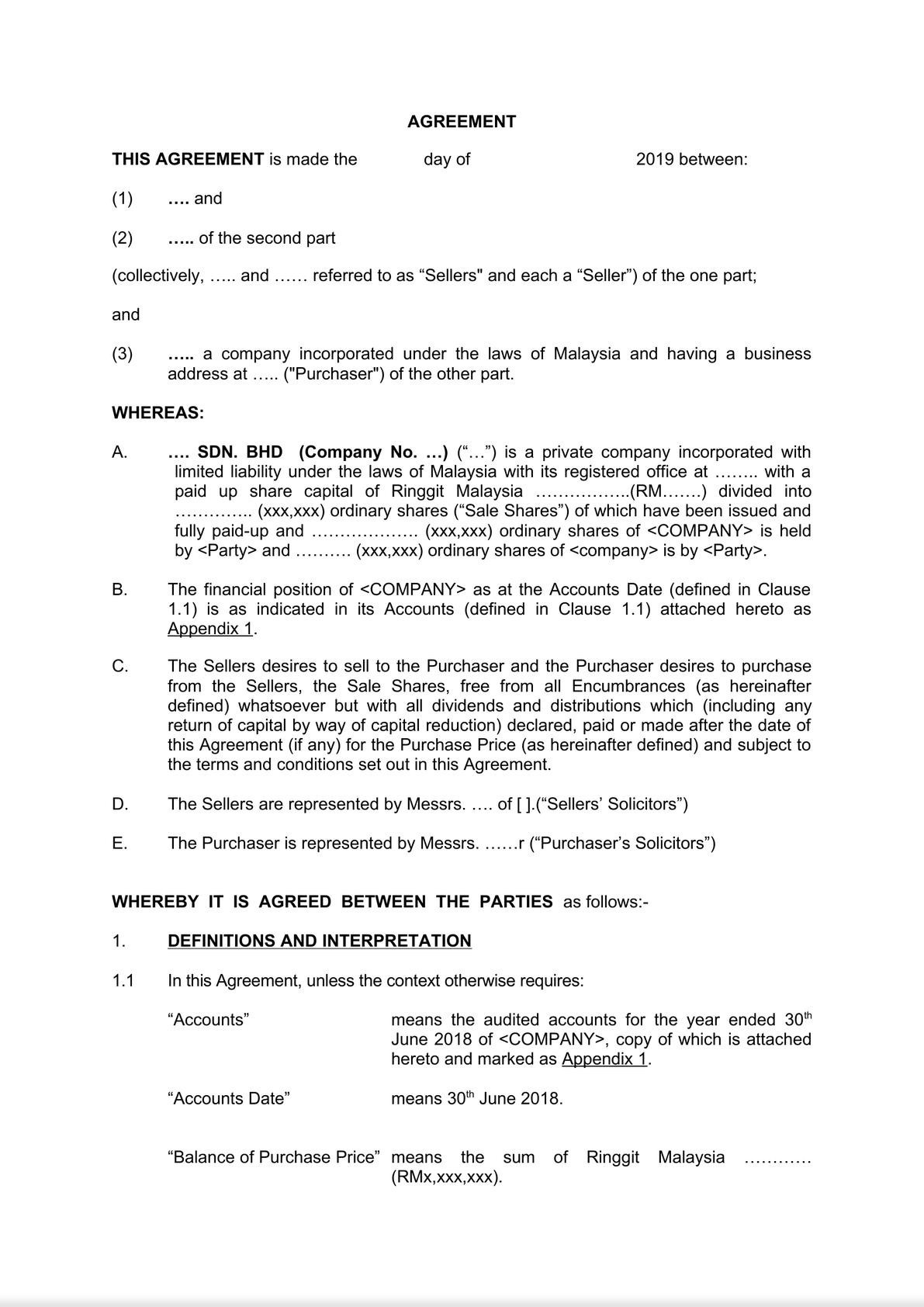 Share Sale Agreement Template