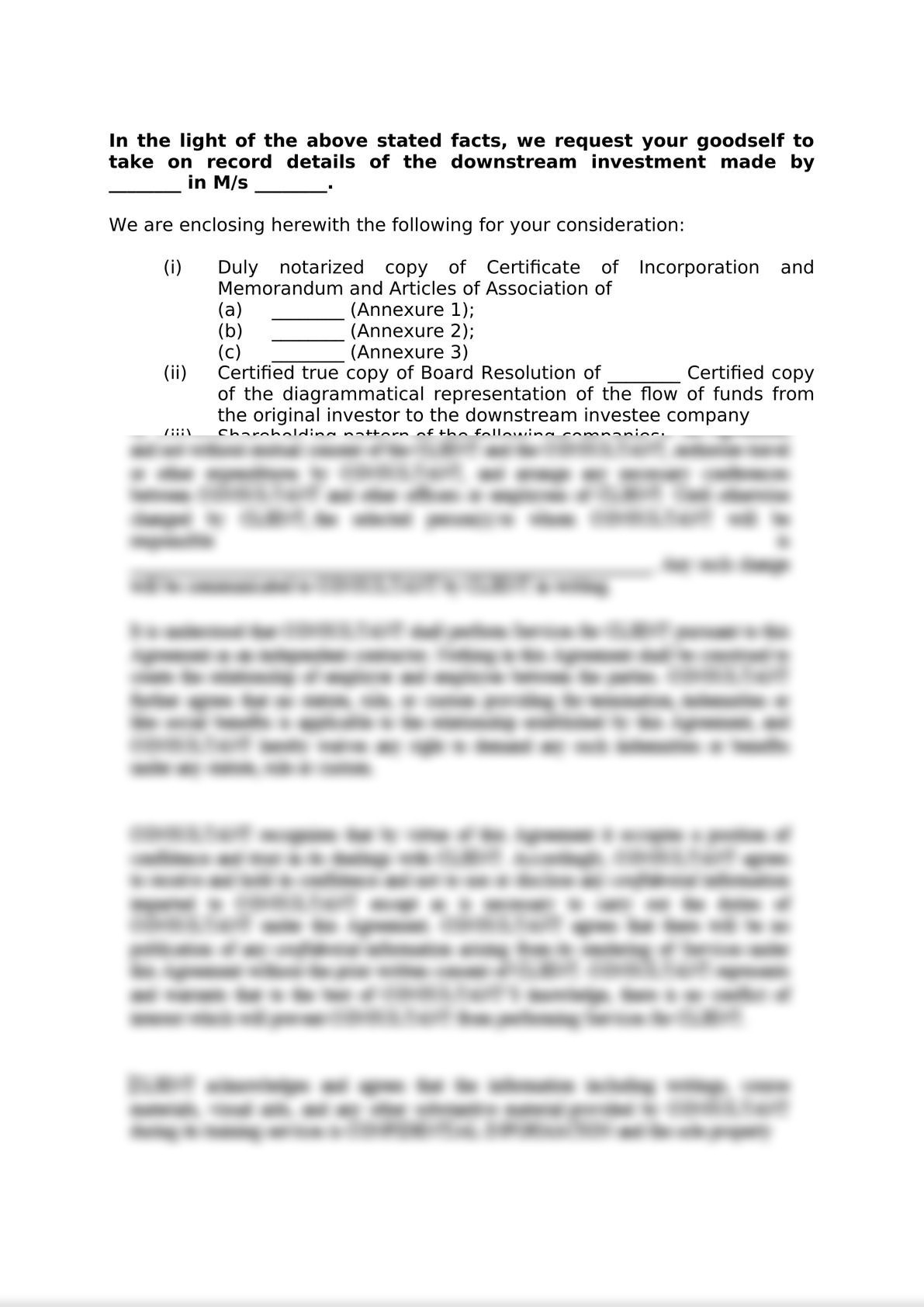 Application for intimation of Downstream Investment made by Holding  Company through its Subsidiary Company-2