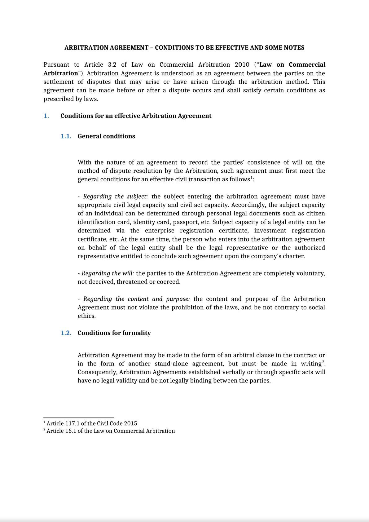 ARBITRATION AGREEMENT – CONDITIONS TO BE EFFECTIVE AND SOME NOTES-0