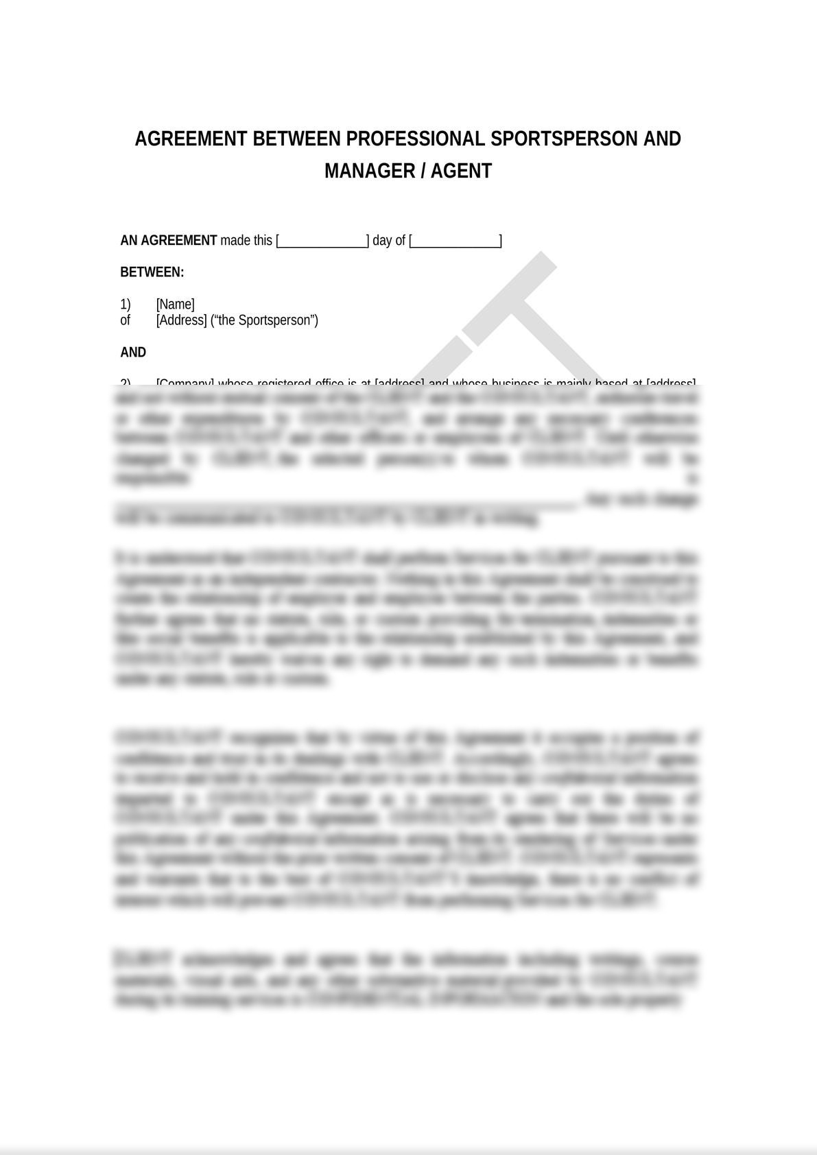 Agreement between a Professional Sportsperson and a Manager or Agent.-0