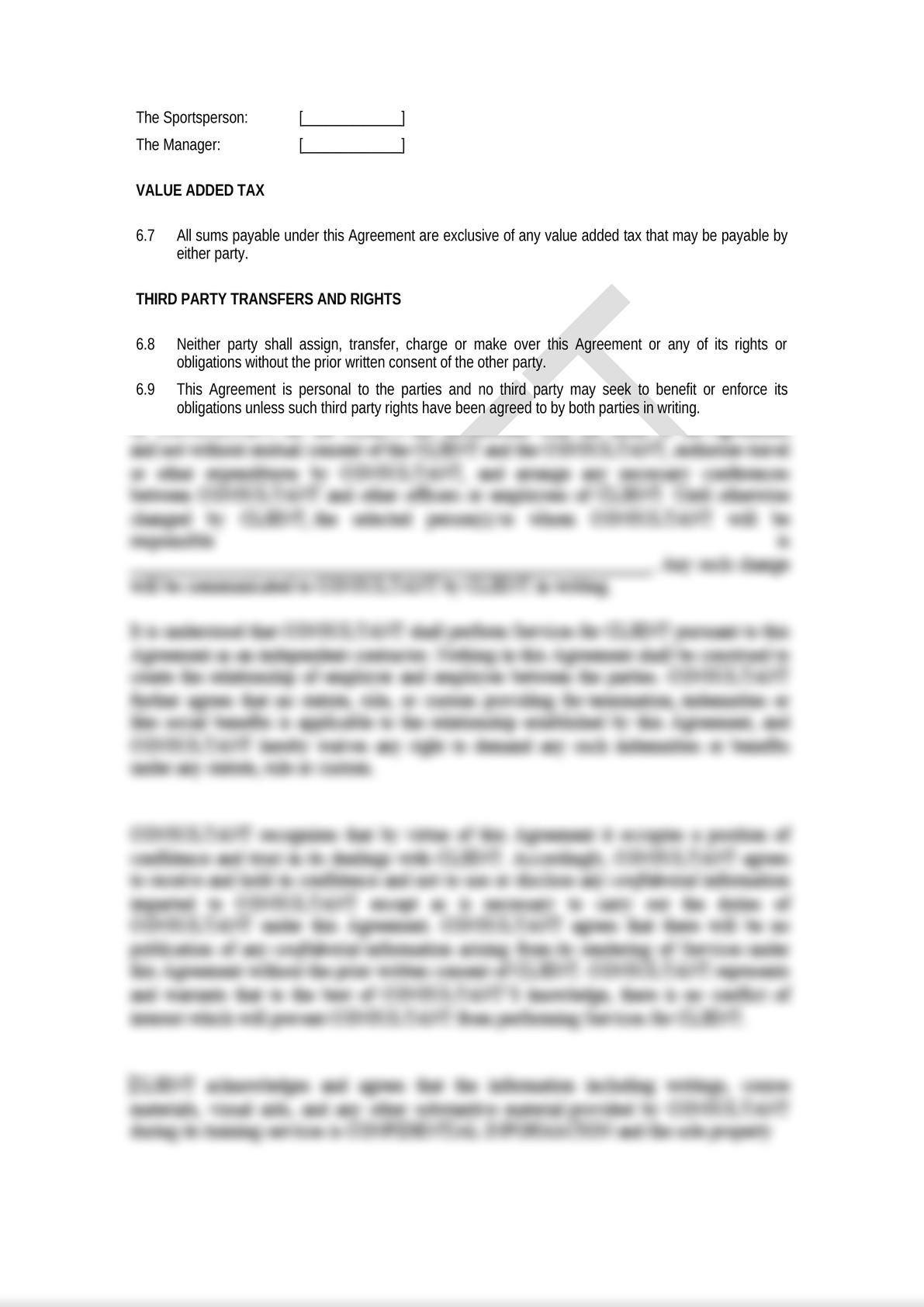 Agreement between a Professional Sportsperson and a Manager or Agent.-6