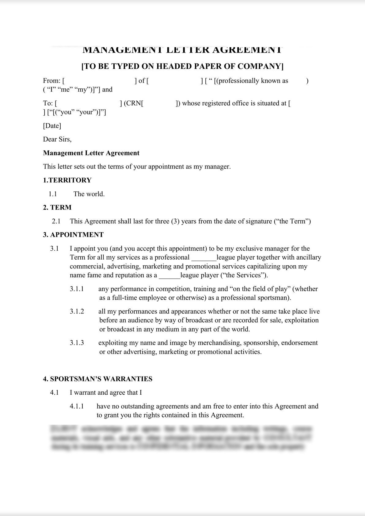 Management Letter Agreement (Sports Law)-0