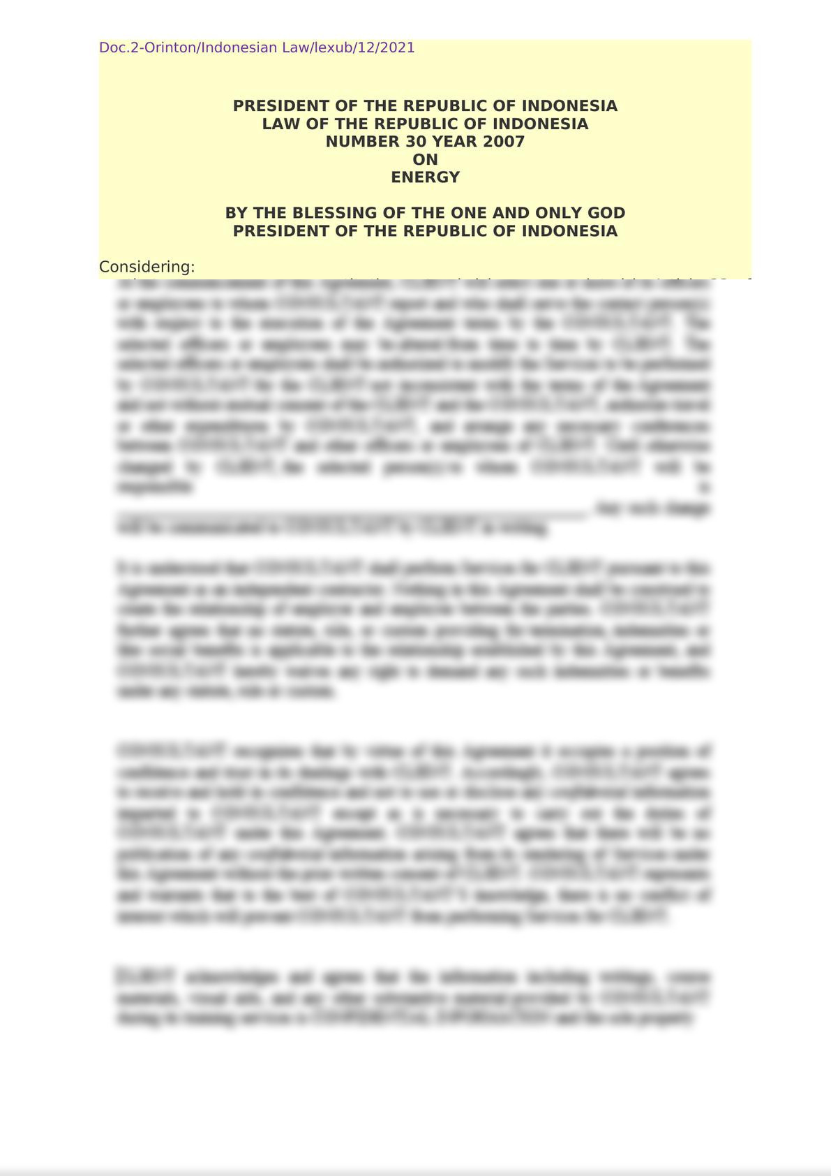 The Law of Republic of Indonesia Number 30 of 2007 concerning Energy-0