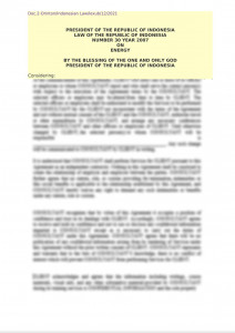 The Law of Republic of Indonesia Number 30 of 2007 concerning Energy