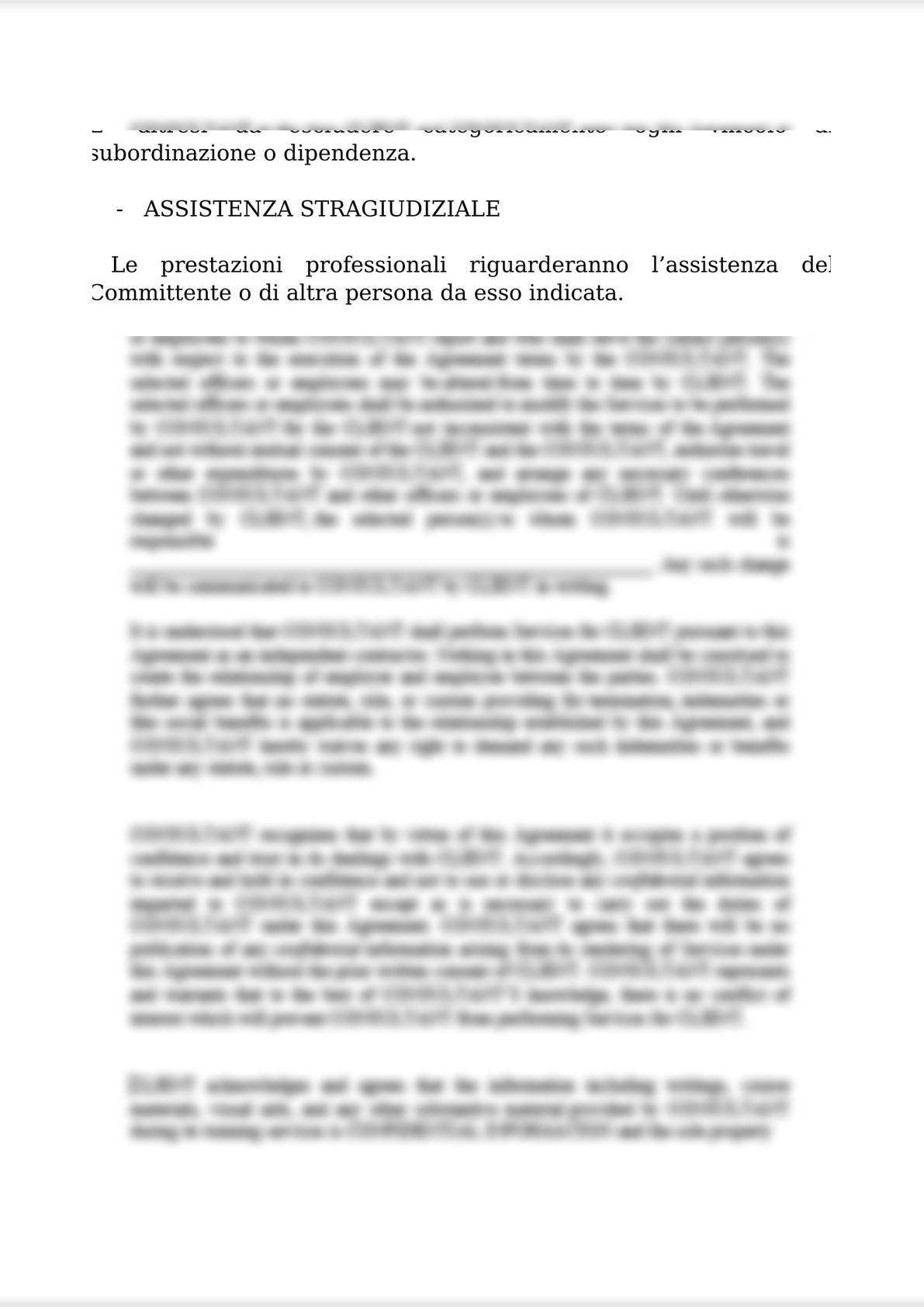 INTELLECTUAL WORK AGREEMENT FOR OUT-OF-COURT ACTIVITIES AND ATTACHMENTS 1 (PRIVACY); 2 (ANTI-MONEY LAUNDERING); AND 3 FEE QUOTE / CONTRATTO D’OPERA INTELLETTUALE STRAGIUDIZIALE-2