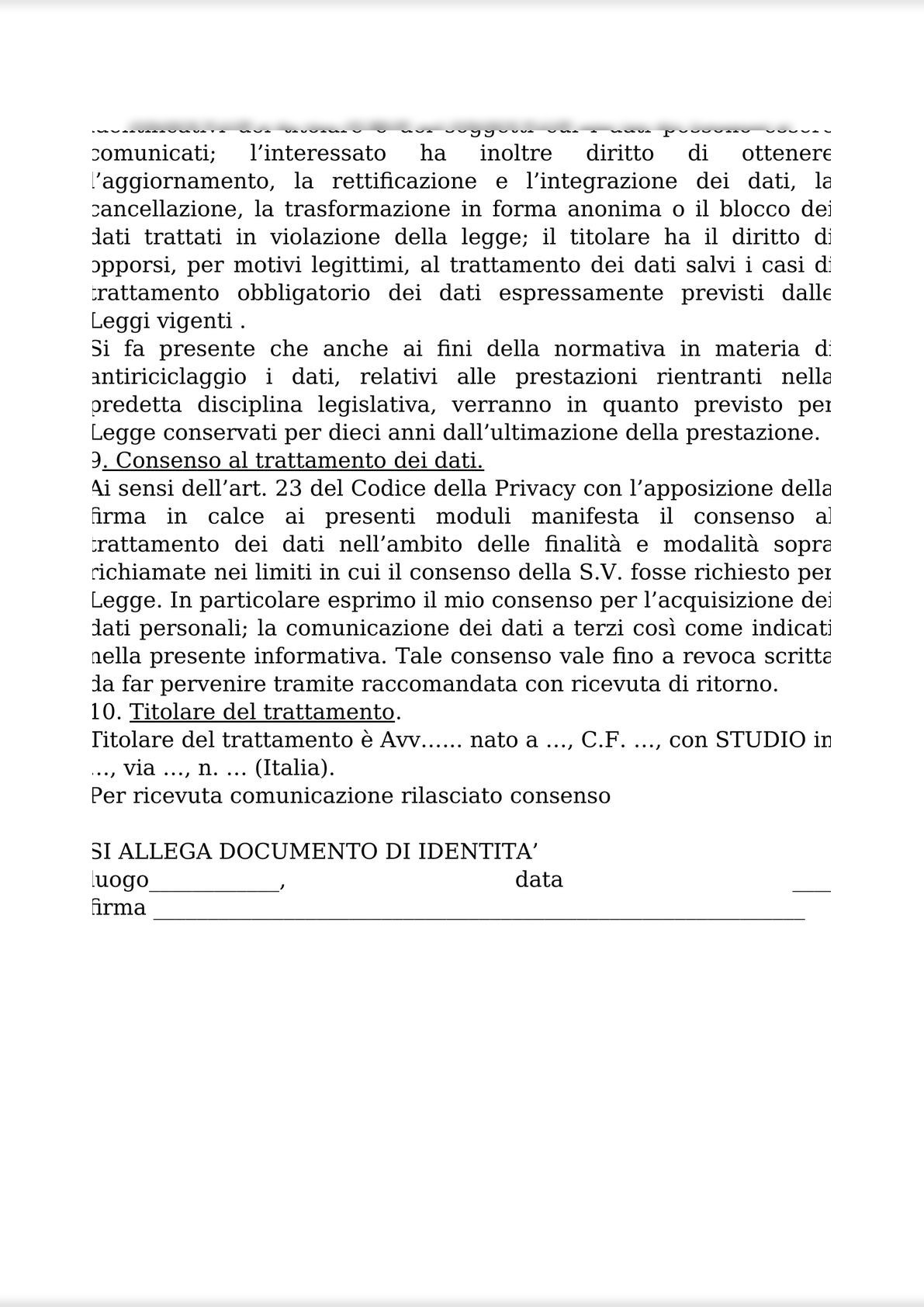 INTELLECTUAL WORK AGREEMENT FOR OUT-OF-COURT ACTIVITIES AND ATTACHMENTS 1 (PRIVACY); 2 (ANTI-MONEY LAUNDERING); AND 3 FEE QUOTE / CONTRATTO D’OPERA INTELLETTUALE STRAGIUDIZIALE-8