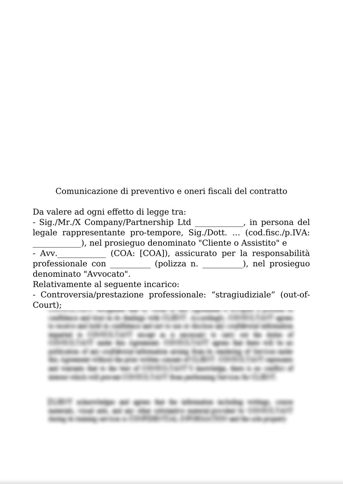 INTELLECTUAL WORK AGREEMENT FOR OUT-OF-COURT ACTIVITIES AND ATTACHMENTS 1 (PRIVACY); 2 (ANTI-MONEY LAUNDERING); AND 3 FEE QUOTE / CONTRATTO D’OPERA INTELLETTUALE STRAGIUDIZIALE-11