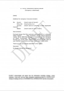 Insurance Notice Letter (Addressed by Company to its Insurer)