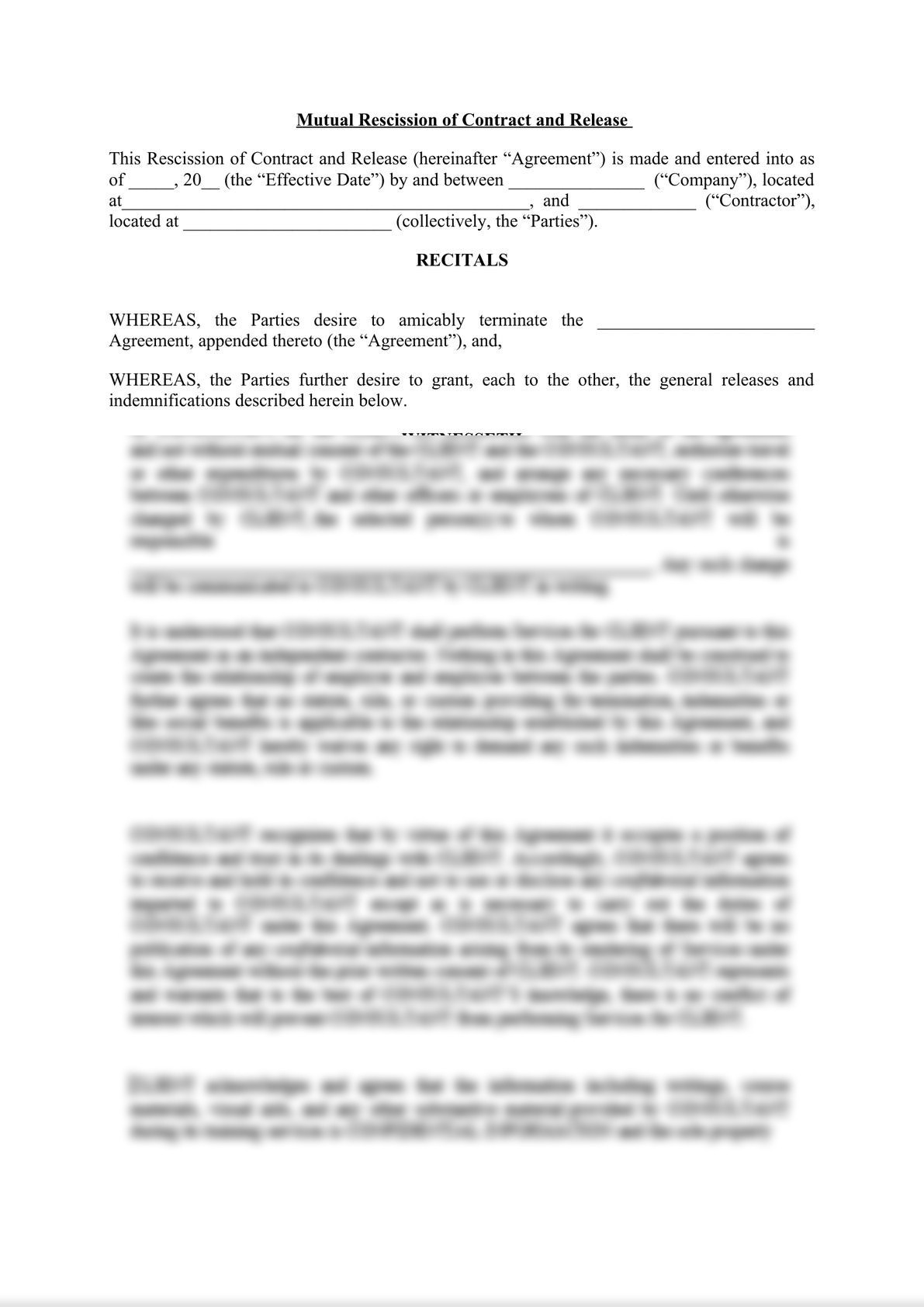Mutual Rescission of Contract and Release -0