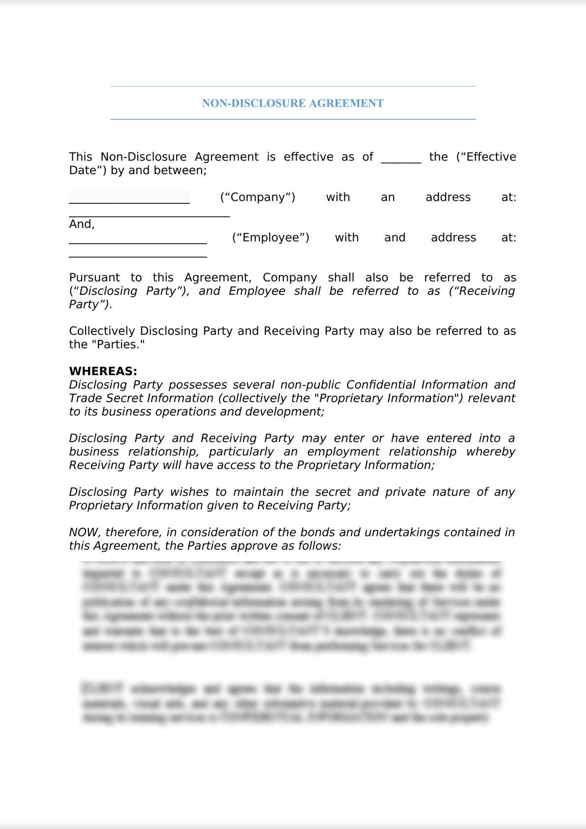 Employment/ Employee NDA (Non-Disclosure Agreement)-0