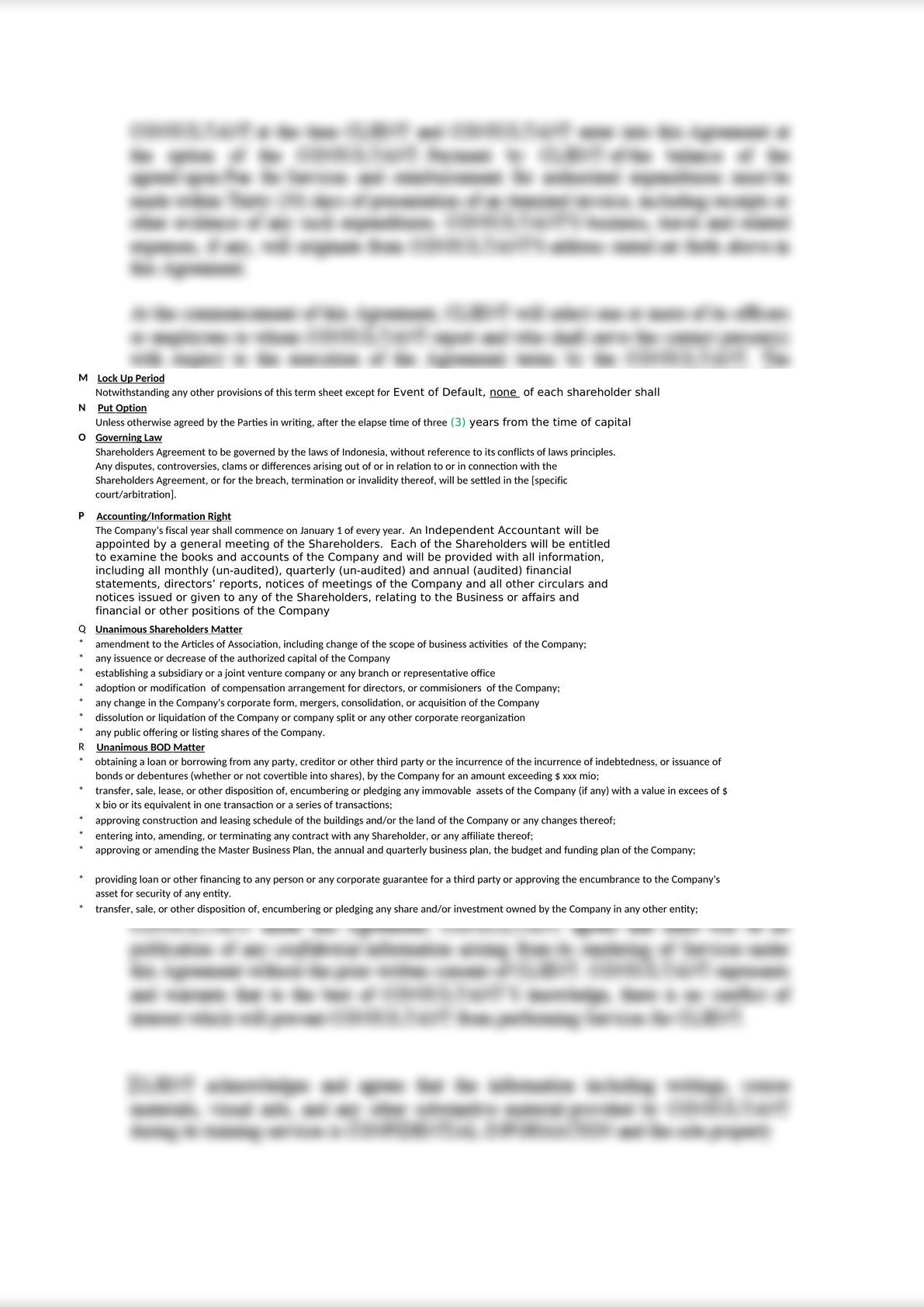 Shareholder Agreement Term Sheet template-0