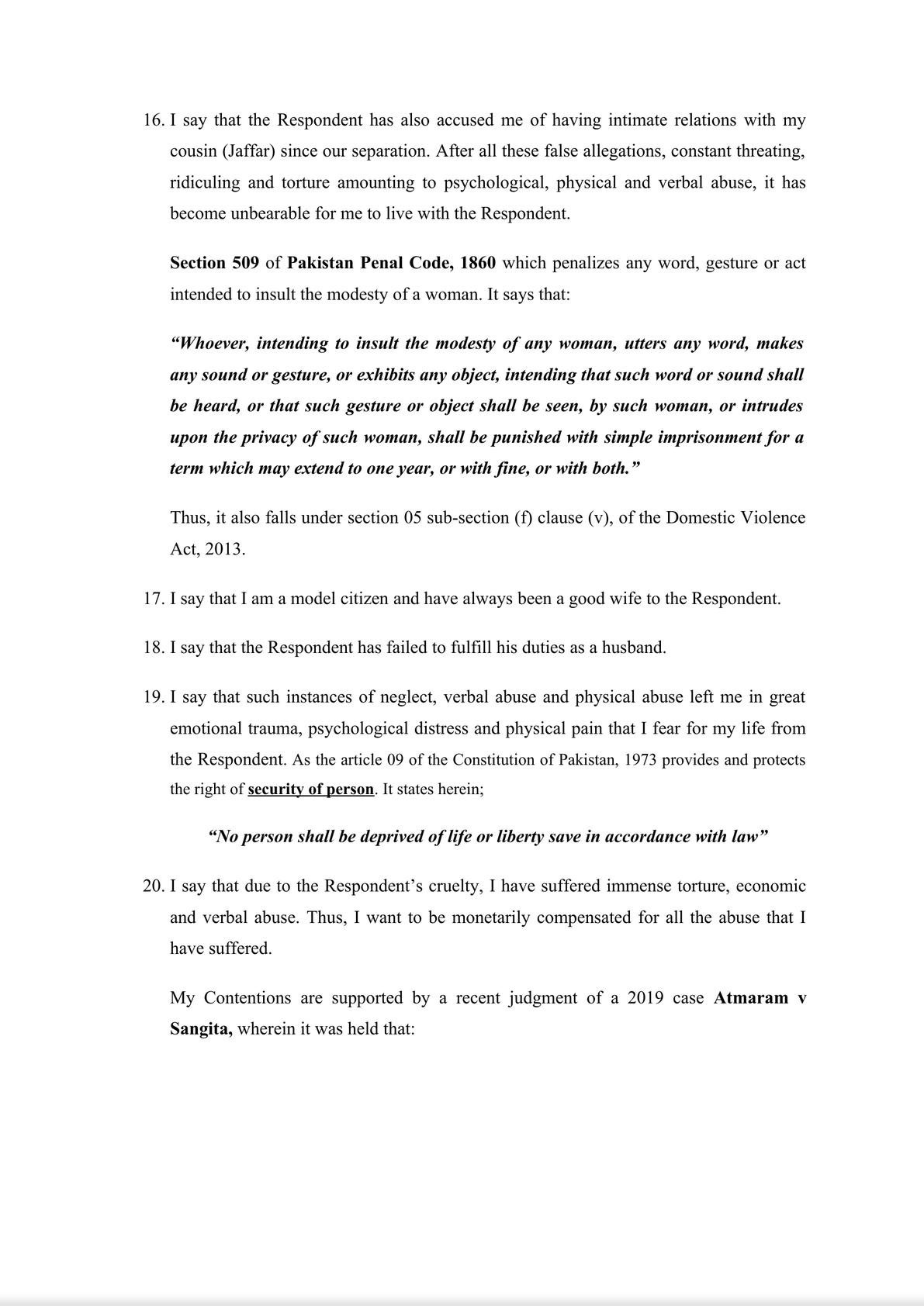 APPLICATION U/S 12 OF THE SINDH DOMESTIC VIOLENCE (PREVENTION & PROTECTION) ACT, 2013-4
