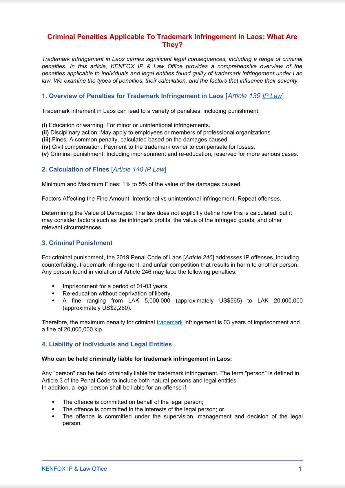 Criminal Penalties Applicable To Trademark Infringement In Laos: What Are They?-0