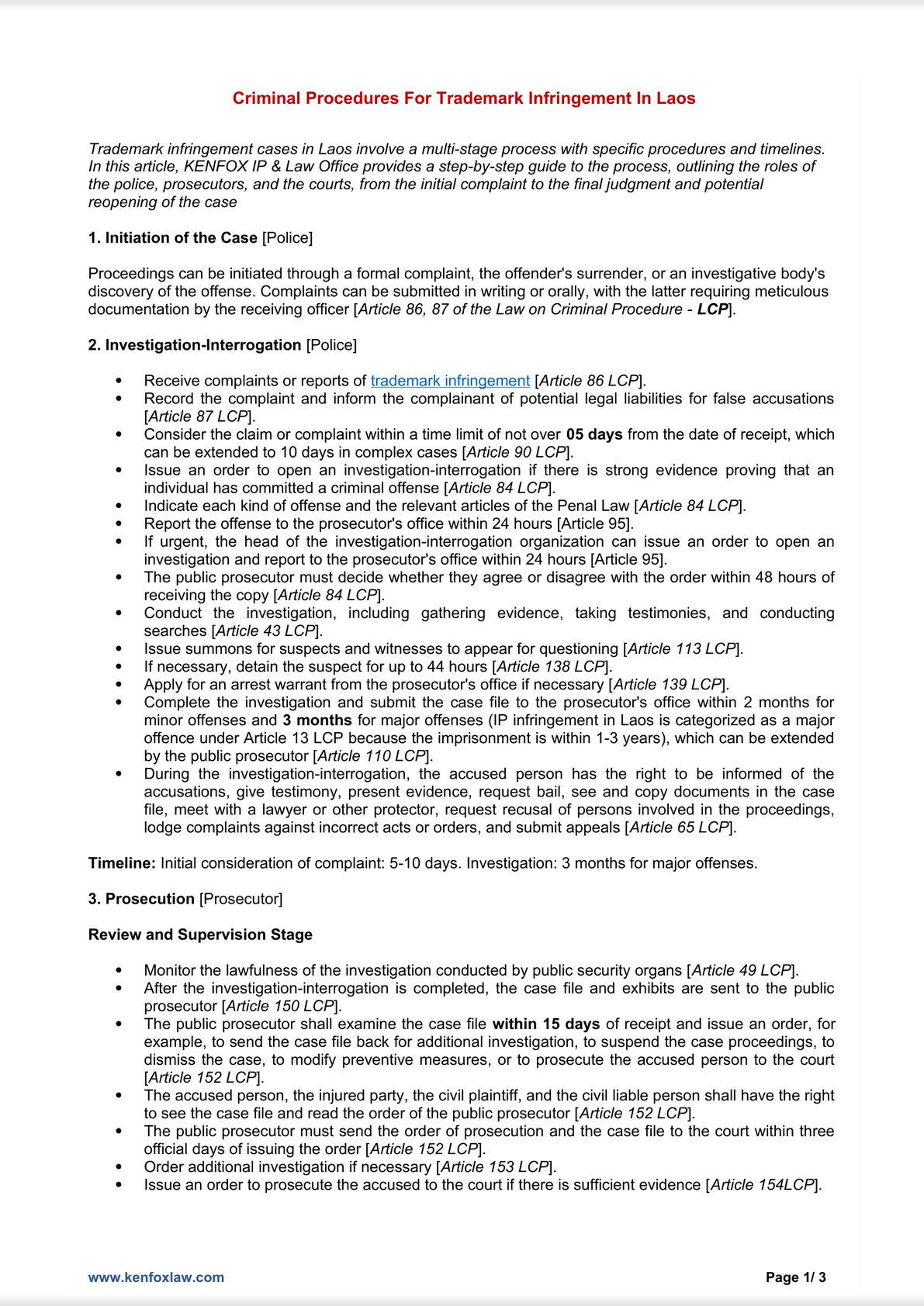 Criminal Procedures For Trademark Infringement In Laos-0