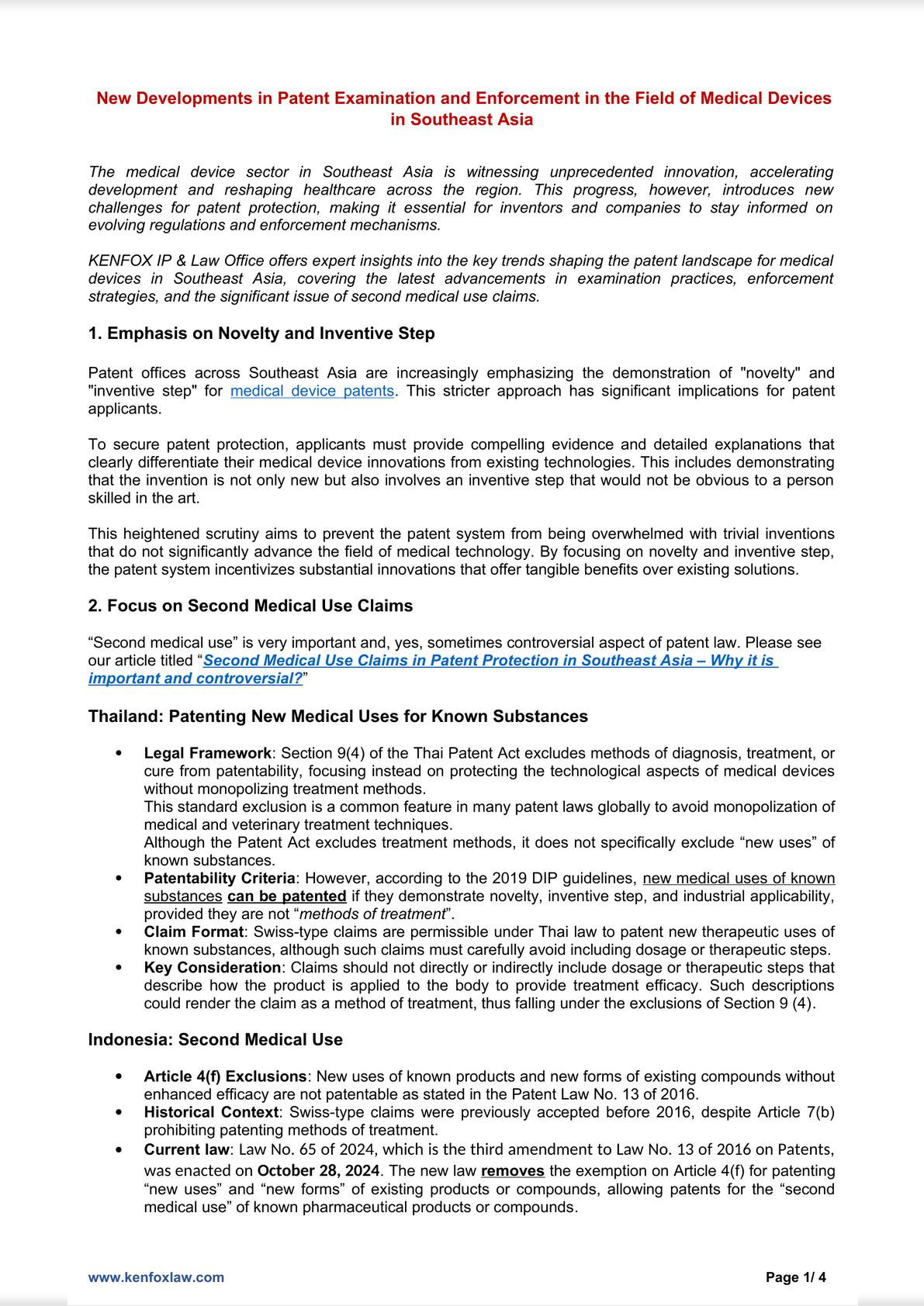 New Developments in Patent Examination and Enforcement in the Field of Medical Devices in Southeast Asia-0