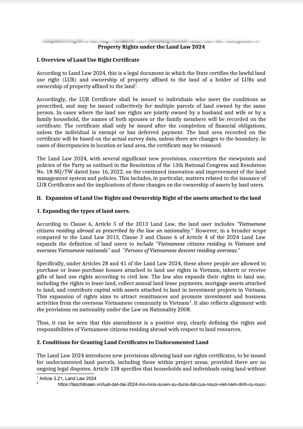 Major Changes in the Regulations of Land Use Right Certificate and Their Impacts on  Property Rights under the Land Law 2024-0