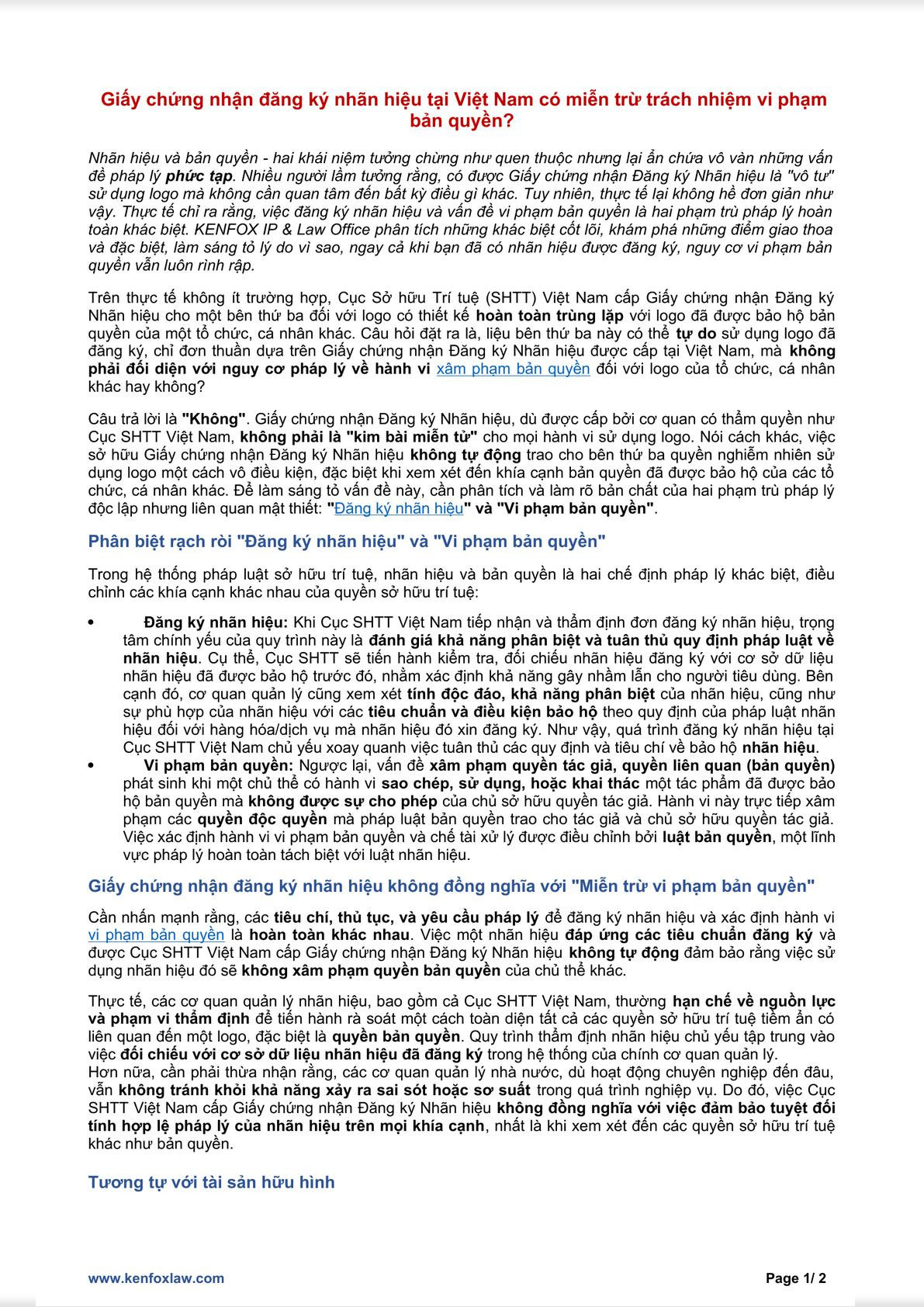Giấy chứng nhận đăng ký nhãn hiệu tại Việt Nam có miễn trừ trách nhiệm vi phạm bản quyền?-0