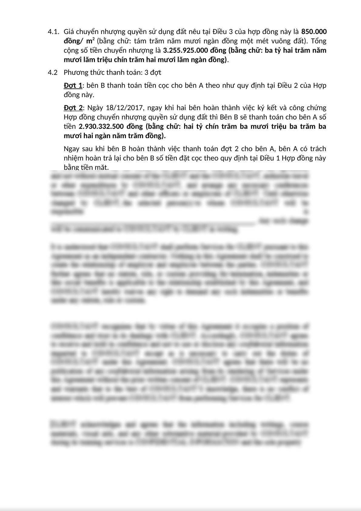 DEPOSIT CONTRACT AND AGREEMENT ON TRANSFER LAND USED RIGHT - Vietnamese - English-2