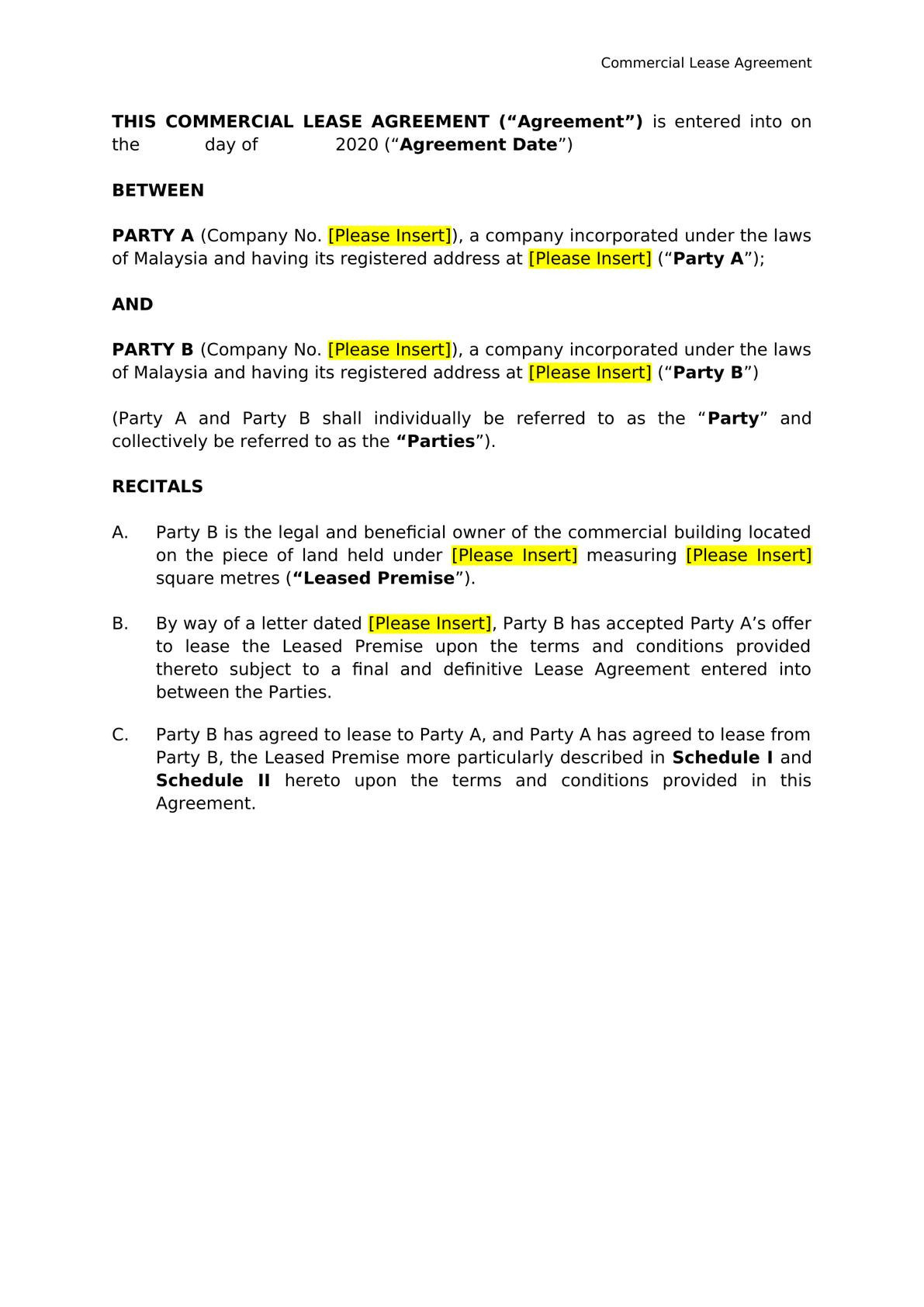 Commercial Lease Agreement for Lease of Hotel Building-1