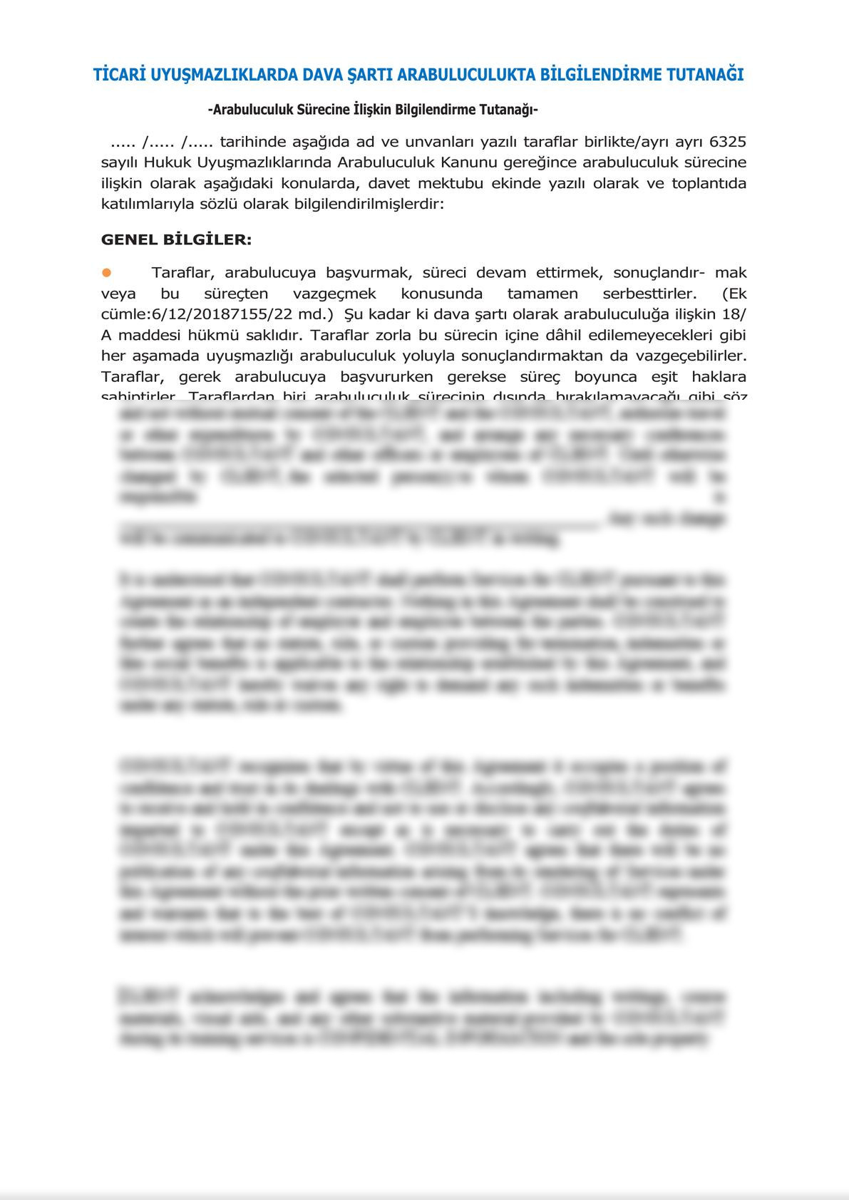 Minute of Informing Parties Before Mandatory Mediation for Commercial Disputes - Turkish-0